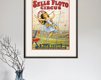 Antique Circus Poster: High Wire Venus, Victorian Wall Art