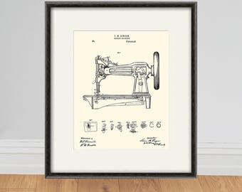 Singer Sewing Machine Patent Art Print: Vintage Sewing Decor