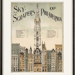 Skyscrapers Philadelphia art print poster old prints Wall poster art home decor wall print antique prints city print architectural art image 1