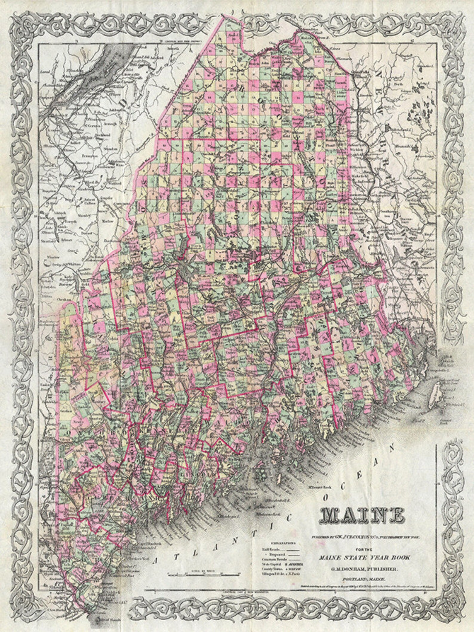 Maine Map Print State Map Vintage Old Maps Antique Prints - Etsy