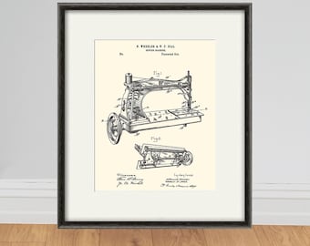 Singer Sewing Machine Patent Print, Vintage Sewing Decor
