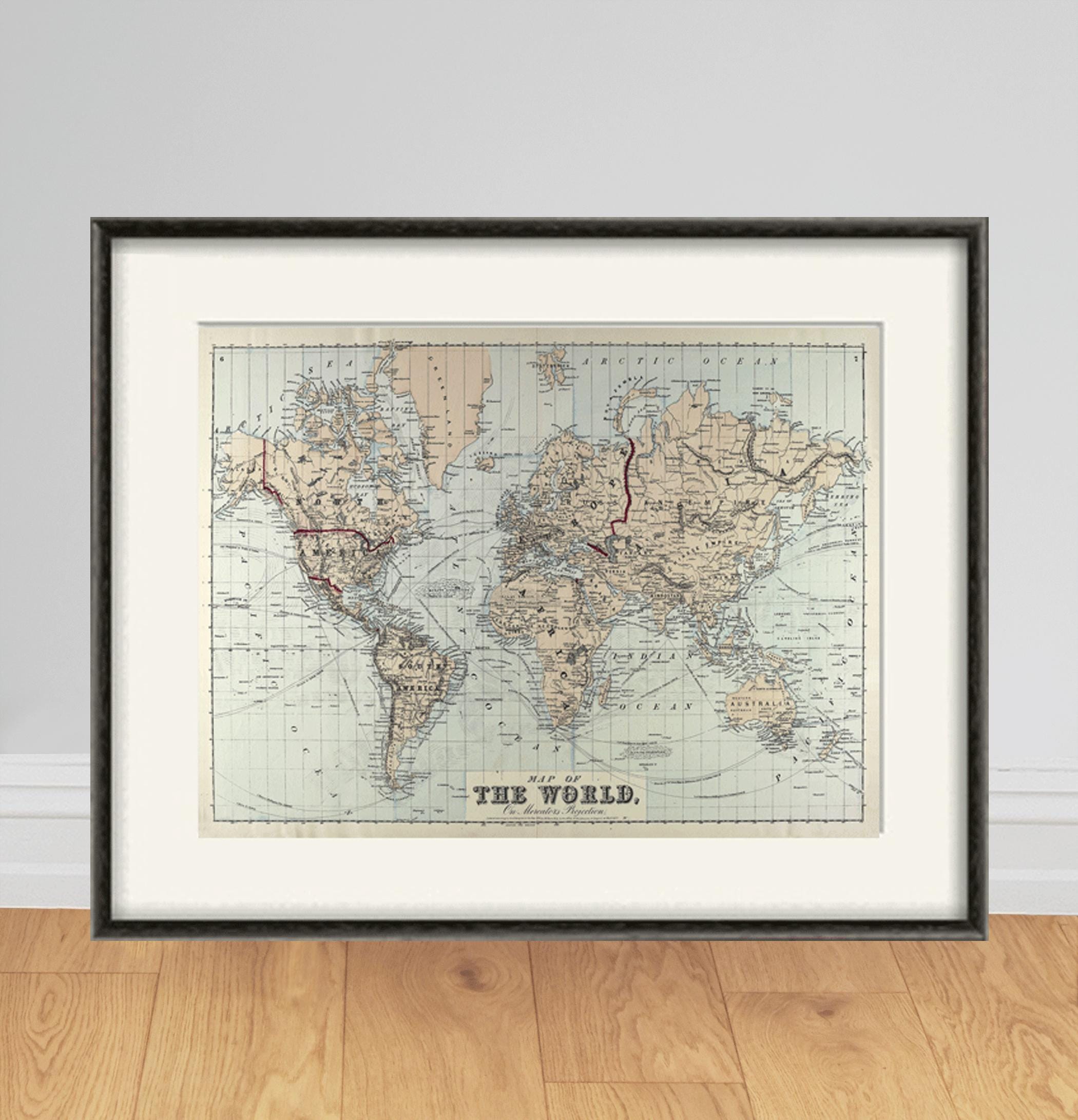 World map Vintage Map print Antique map old prints map wall art old maps large map poster maps home decor wall map decor wall maps wall art