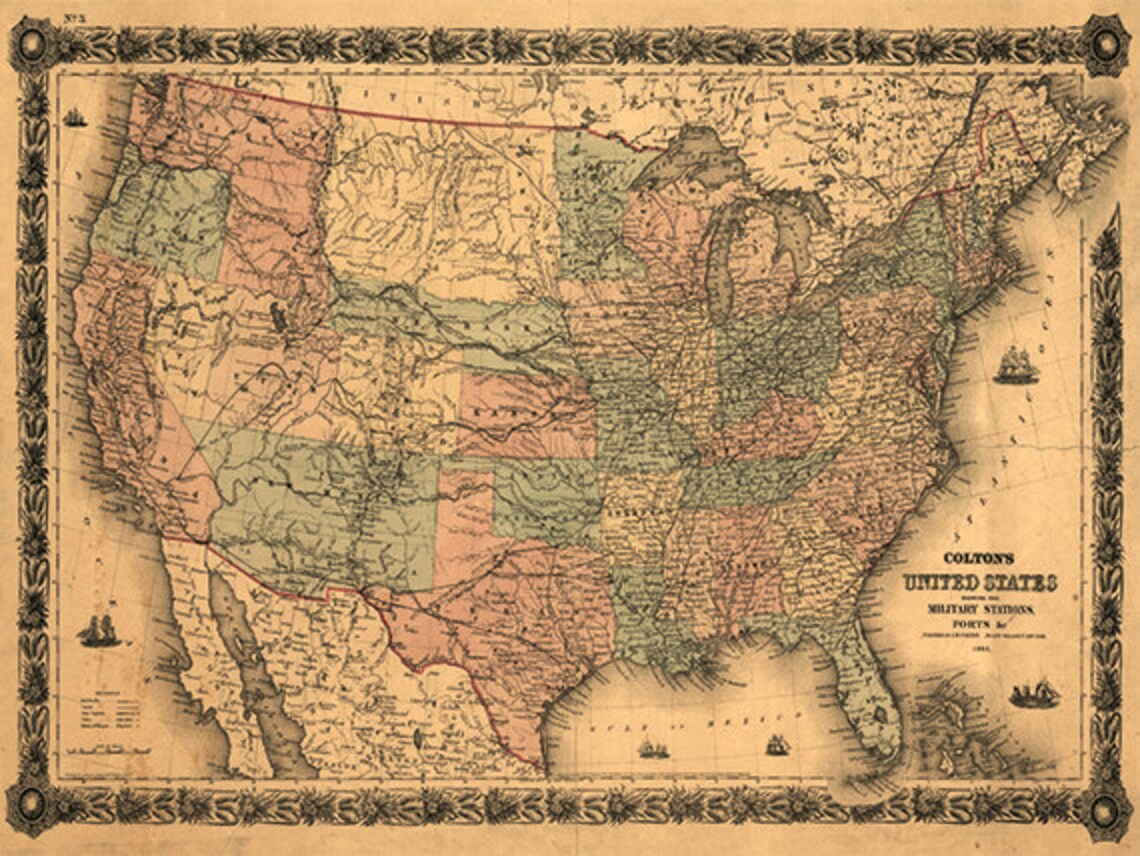 USA Map Print American Map Vintage Map Print Old Map Antique | Etsy