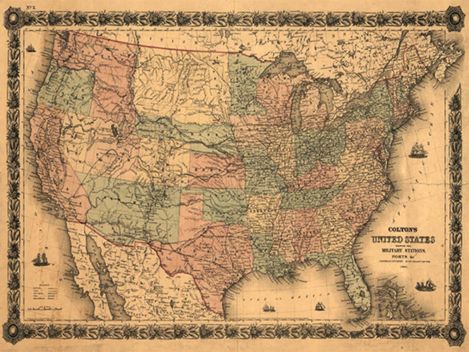 USA Map Print American Map Vintage Map Print Old Map Antique | Etsy