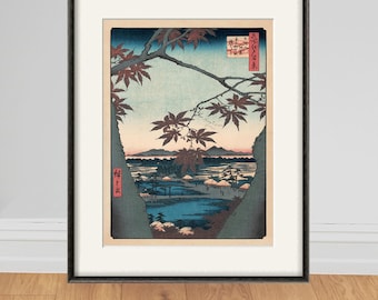 Grabado en madera japonés de Hiroshige: decoración asiática vintage