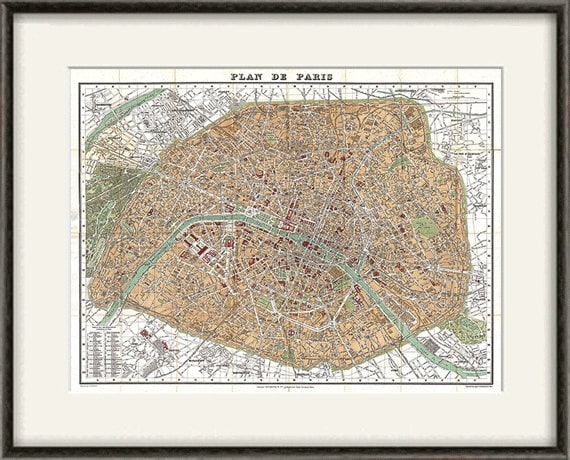 Mappa Di Parigi Stampa Mappa Vintage Vecchie Mappe Antiche Etsy