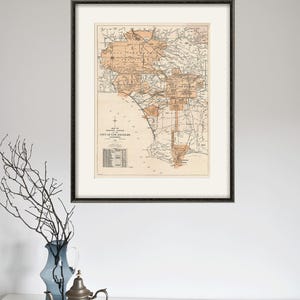 Mappa di Los Angeles, stampa mappa, mappe d'epoca, vecchie mappe, poster mappa antica, decorazioni per la casa, mappa da parete, città, vecchie stampe, stampa mappa di Los Angeles, arte murale