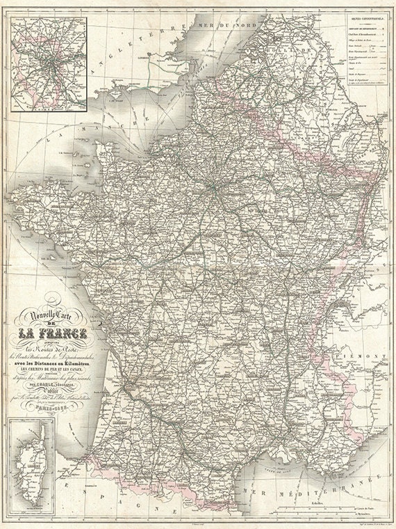 Vintage France Map Print: 1866 Antique Home Decor - Etsy