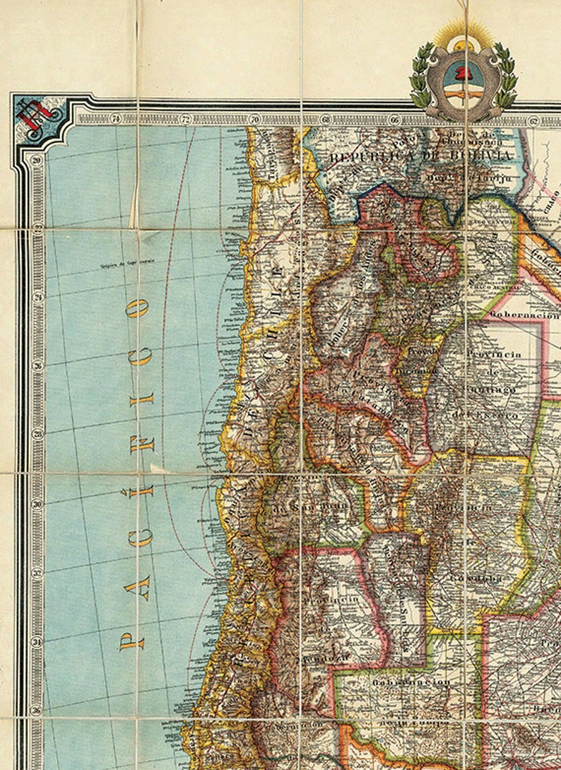Argentina map print map vintage old maps Antique prints ...