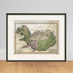 Ancienne impression de carte d'Islande, carte ancienne vintage, carte ancienne, affiche de carte, décoration d'Islande, grande carte, impression d'Islande, carte historique, décoration murale