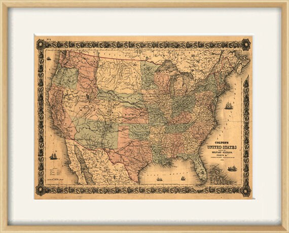 usa map print american map vintage map print old map antique etsy
