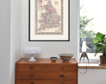 Vintage England Map Print: 1844 Antique Wall Decor