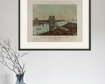 Antique Brooklyn Bridge Art Print: Vintage New York City Wall Map