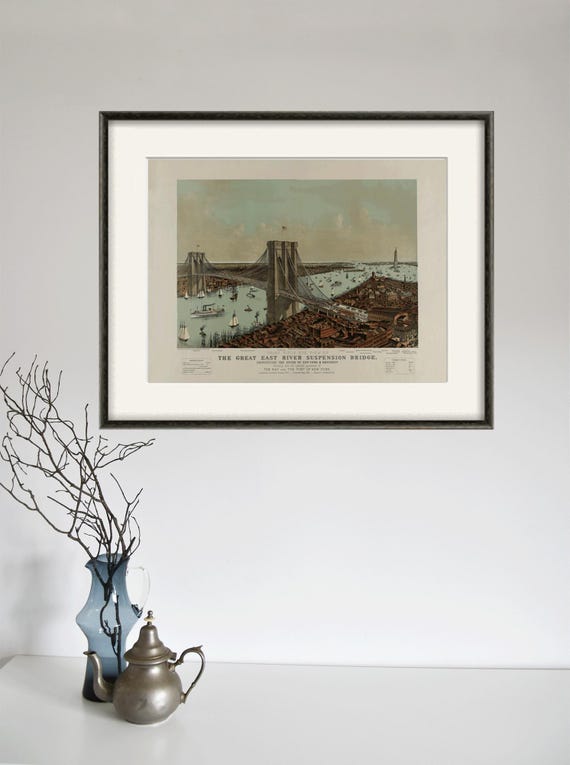 Antique Brooklyn Bridge Art Print: Vintage New York City Wall Map