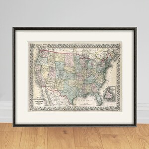 Impresión de mapa de EE. UU. Mapa americano vintage Impresión de mapas Arte de pared Mapa antiguo Impresiones antiguas Póster Decoración de mapas Decoración del hogar Mapa de pared Mapa grande Mapa de pared