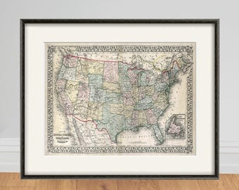 USA map print American map vintage Map print maps wall art old map Antique prints poster map decor home decor wall  map large map wall map