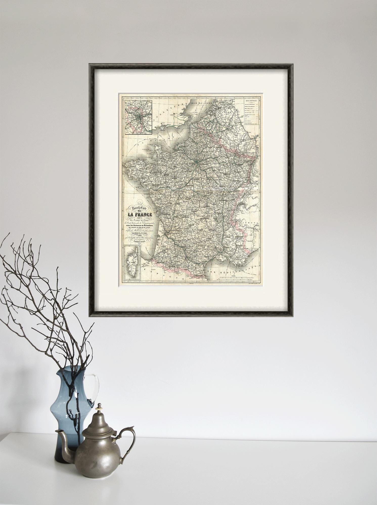 Vintage France Map Print: 1866 Antique Home Decor - Etsy