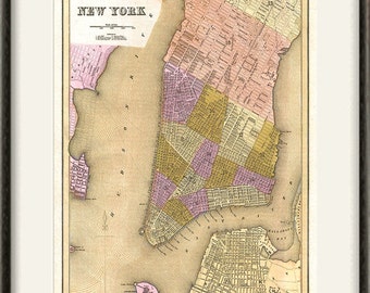 New York city map print map vintage old maps Antique map poster map decor home decor wall map city old prints New York city print antique