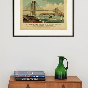 Lámina artística antigua del Puente de Brooklyn: Ciudad de Nueva York, decoración victoriana imagen 7