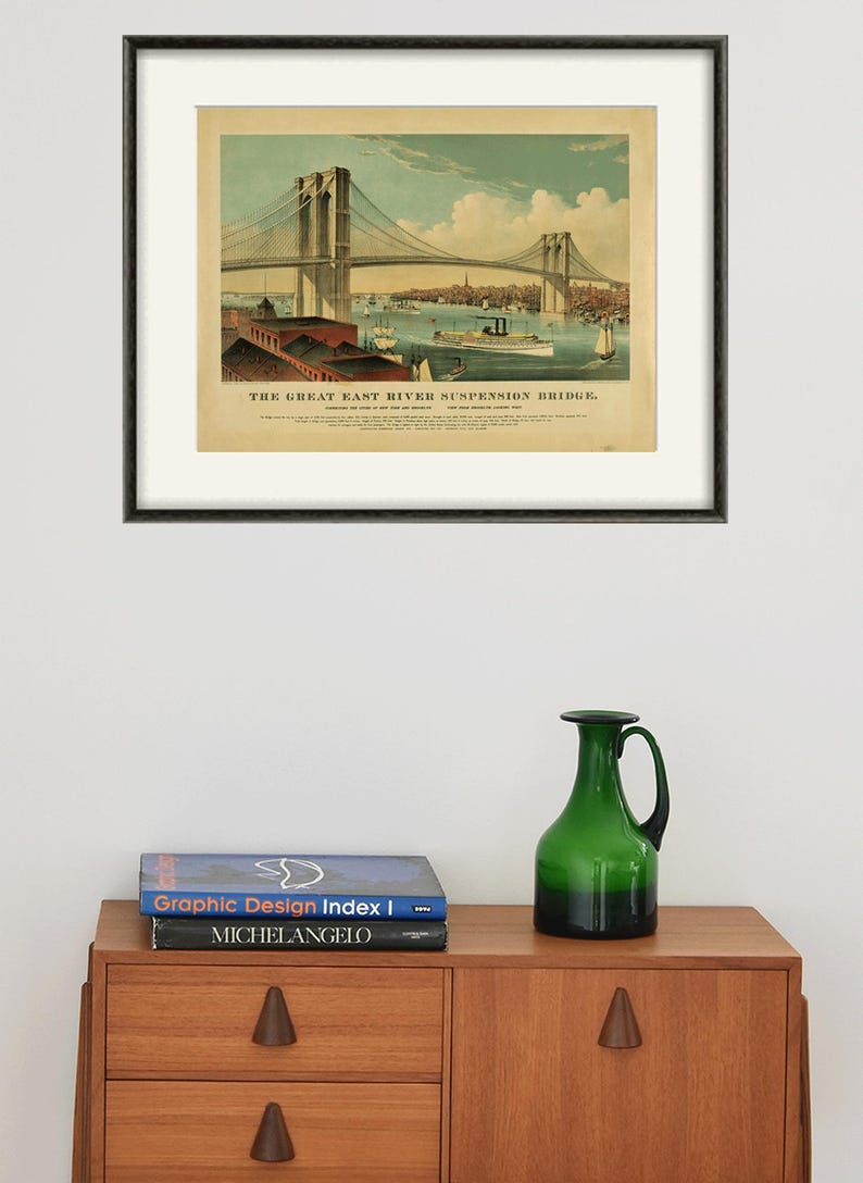 Lámina artística antigua del Puente de Brooklyn: Ciudad de Nueva York, decoración victoriana imagen 7