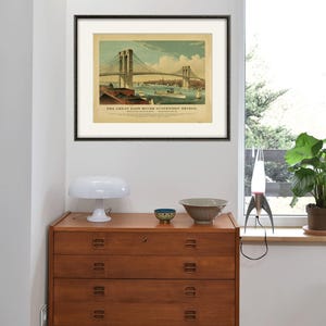 Lámina artística antigua del Puente de Brooklyn: Ciudad de Nueva York, decoración victoriana imagen 5