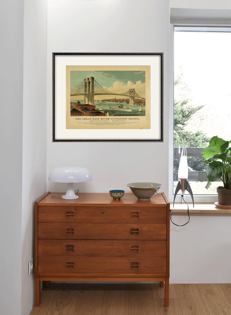 Lámina artística antigua del Puente de Brooklyn: Ciudad de Nueva York, decoración victoriana imagen 5