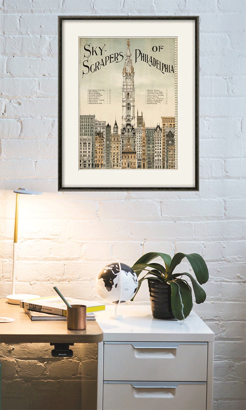 Skyscrapers Philadelphia art print poster old prints Wall poster art home decor wall print antique prints city print architectural art image 6