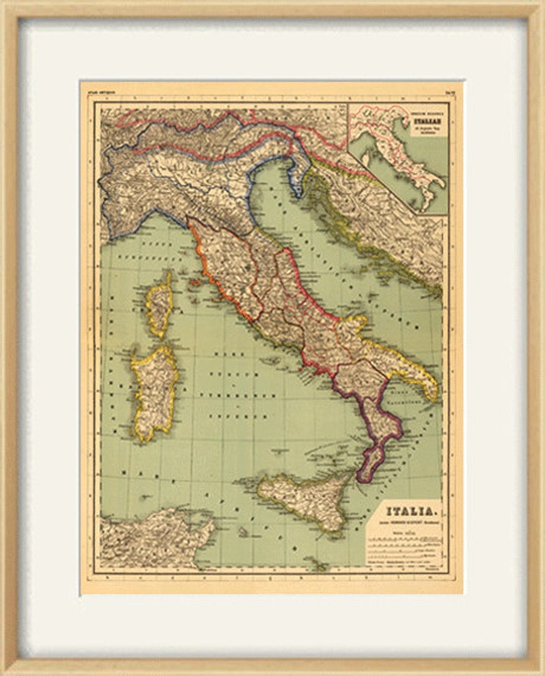 Italian map print map vintage old maps Antique map poster map wall home decor wall map italian print old prints italian decor large map image 2