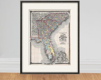 Vintage Florida Map Print: Antique State Map Wall Art