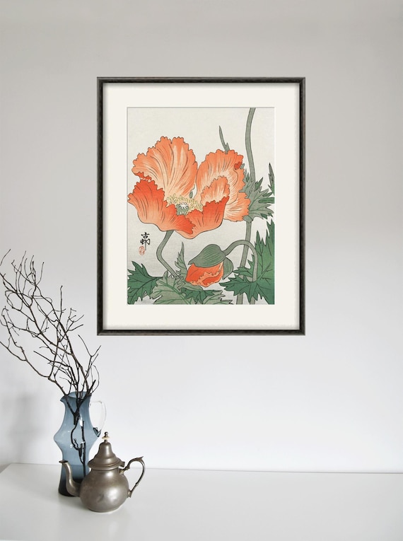 Antique Japanese Poppy Art Print: Botanical Wall Decor - Etsy