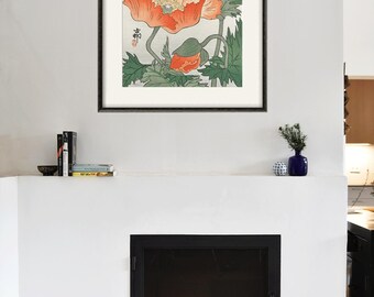 日本画(35)　ポピー Antique Japanese Poppy Art Print: Botanical Wall Decor - Etsy