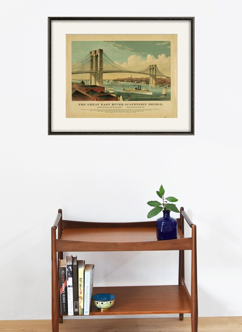 Lámina artística antigua del Puente de Brooklyn: Ciudad de Nueva York, decoración victoriana imagen 8
