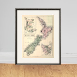 Carte de la Nouvelle-Zélande vintage, impression de carte ancienne, gravures anciennes, art mural, cartes anciennes, grande carte, affiche cartes, décoration intérieure, carte murale, décoration murale
