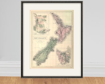 New Zealand map Vintage Map print Antique map old prints map wall art old maps large map poster maps home decor wall map decor wall map