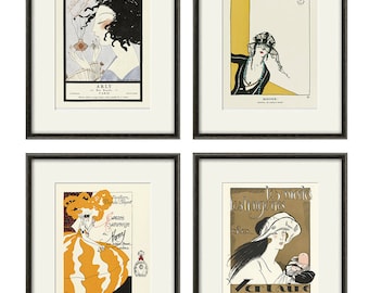 Vintage French Art Deco Perfume Ad Print Set