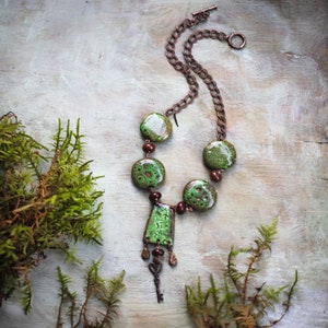 Key Necklace, Bold Necklace, Organic Jewelry Enchanted Forest Green Necklace Bright Jewels Woodland Necklace Druid Necklace Fantasy Necklace
