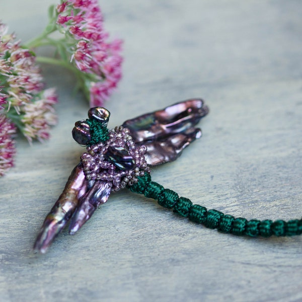 Natural Pearl Dragonfly Brooch, Unusual Pin, Truly Unique One of A Kind Gift for Mom, Summer Wibes, Big Large Handmade Brooch, Cute Animal