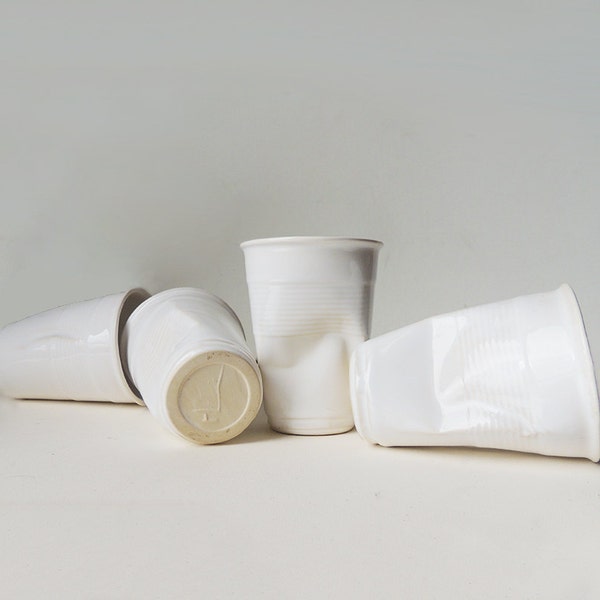 The classic Crumple Cup. Complete set of four ceramic Crumple Cups