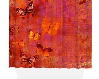 Shower Curtain, Home Decor, Bathroom Decor, Red Butterfly Collage