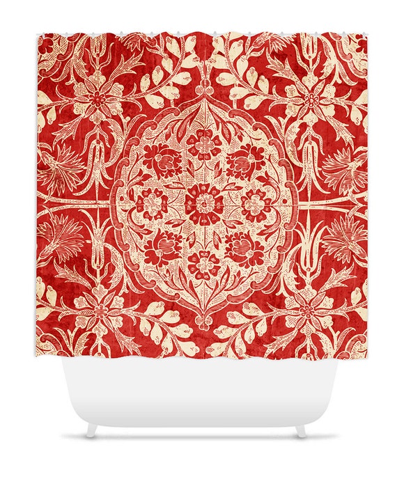 Prysznic Kurtyna Wystrój Wnętrz łazienka Decor Vintage Red Etsy