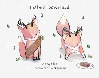 Brownie Girl Scout Cute Watercolor clip art PNG woodsy deer fox