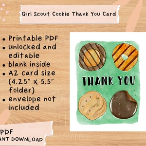 ¡Tarjeta de agradecimiento imprimible de Girl Scouts por las ventas de galletas!