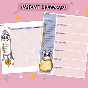 Cute Printable Kawaii Weekly and Monthly Planner Pages