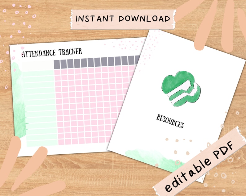 Girl Scout Troop Leader Starter Kit Binder Cute Minimal Watercolor W ...