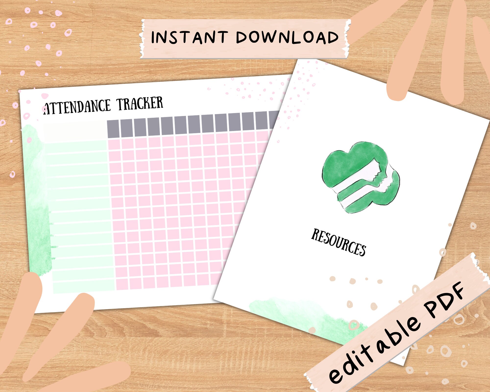 Girl Scout Troop Leader Starter Kit Binder Cute Minimal Watercolor W ...