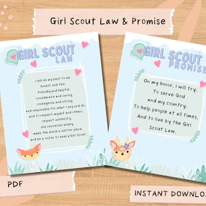 Daisy Brownie Cadette Girl Scout Law e Girl Scout Promessa para impressão Carta dos EUA Bonito Art Sign Poster PDF