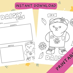 Daisy Girl Scout Printable Calendar and Coloring pages pdf Cute Bear Activity