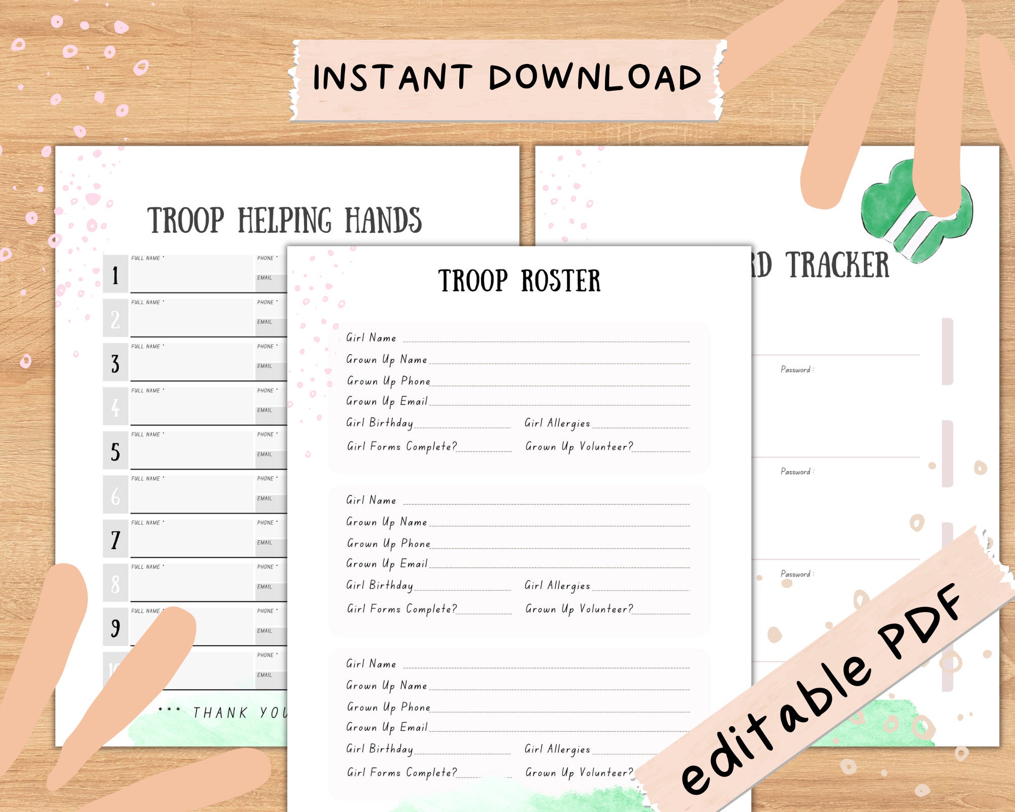 Girl Scout Troop Leader Starter Kit Binder Cute Minimal Watercolor W ...