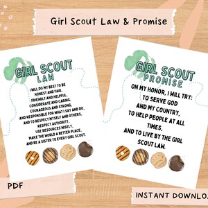 Daisy Brownie Cadette Girl Scout Law and Girl Scout Promise Druckbare US Letter Cute Art Schild Poster PDF