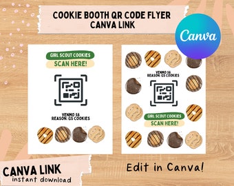 Plantilla de Canva: Volante con código QR para el puesto de galletas de las Girl Scouts
